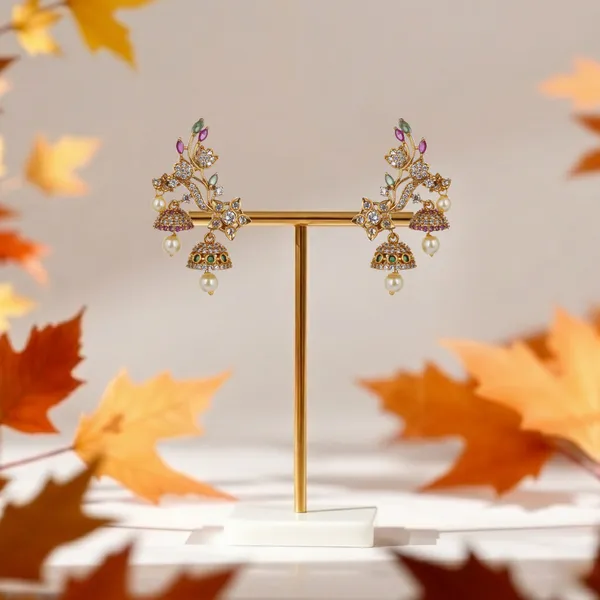 Gold_Plated_Floral_Vine_Jhumka_Ear_Cuffs_For_Women