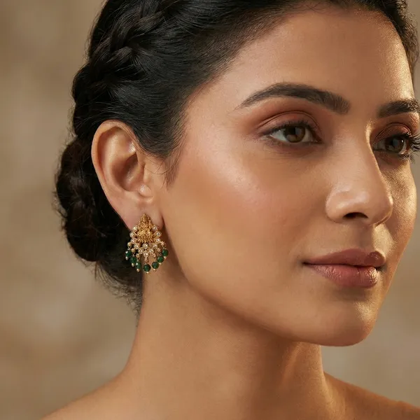 Green_Beads_&_Zircons_Studded_Gold_Plated_Lakshmi_Temple_jewellery_Earrings