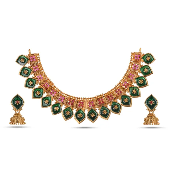 Gold_Plated_Pink_Green_Meenakari_Necklace_Set_With_Jhumka_Earrings