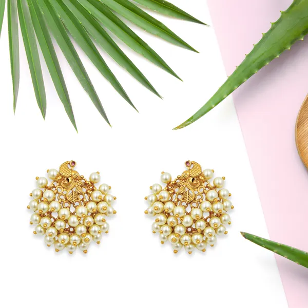 Antique_Gold_Plated_Artificial_Pearl_Cluster_Stud_Earrings
