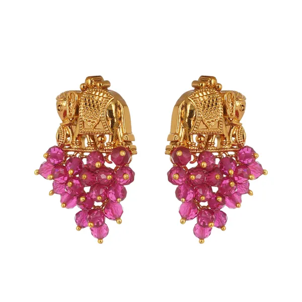 Antique_Gold_Plated_Brass_Elephant_Crystal_Bead_Earrings