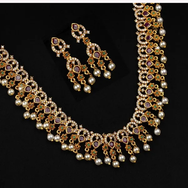 Antique_Gold_Plated_Brass_Ad_Cz_Necklace_Set_With_Earrings