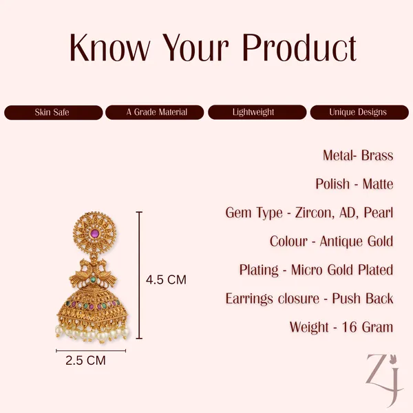 Gold_Antique_Jhumka_Earrings_With_Pearls_And_Gemstones_For_Women