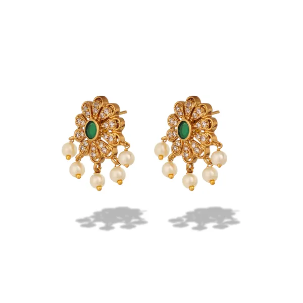 Gold_Plated_Double_Layer_Zircon_Choker_Necklace_Set_With_Earrings_(Green)