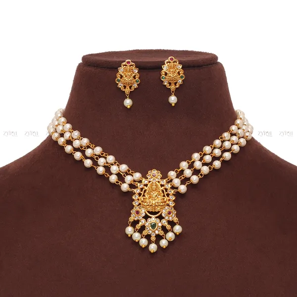 Gold_Pearl_Temple_Design_Necklace_Set_With_Earrings_For_Women