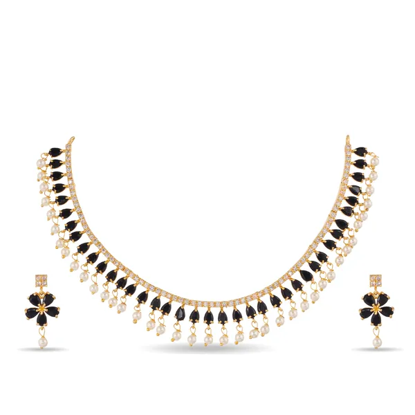 Gold_Plated_Black_Stone_Pearl_Drop_AD_Choker_Necklace_Set