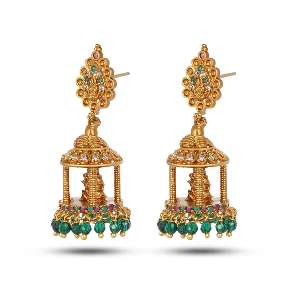 Gold_Plated_Kundan_Jhumka_Earrings_With_Green_Beads