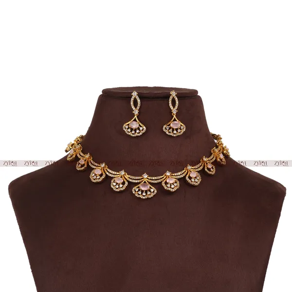 Gold_Tone_Pink_Stone_Studded_Necklace_Set_For_Women