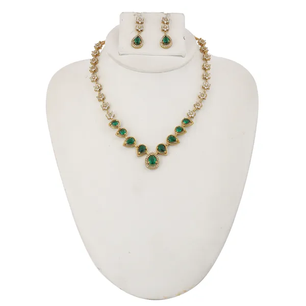 Gold_Green_Stone_Floral_Necklace_Set_With_Matching_Earrings