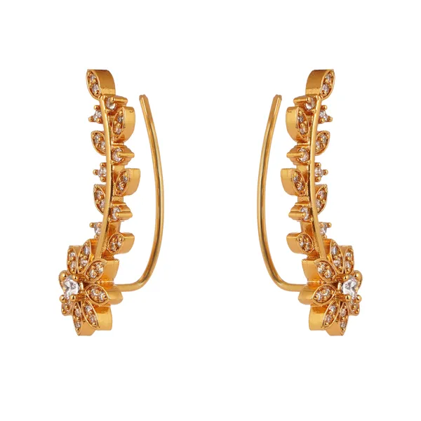 AAA_Grade_Cubic_Zirconia_Studded_Gold_Plated_Branch_Design_Ear_Cuff_Earring_