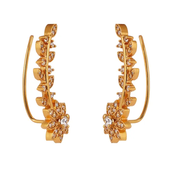 AAA_Grade_Cubic_Zirconia_Studded_Gold_Plated_Branch_Design_Ear_Cuff_Earring_