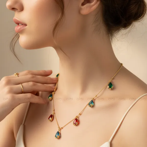Multicolor_Crystal_Gold_Plated_Teardrop_Necklace_For_Women