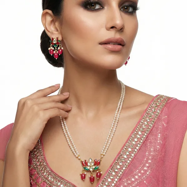 Gold_Plated_Pearl_Necklace_Set_With_Multicolor_Stone_Pendant