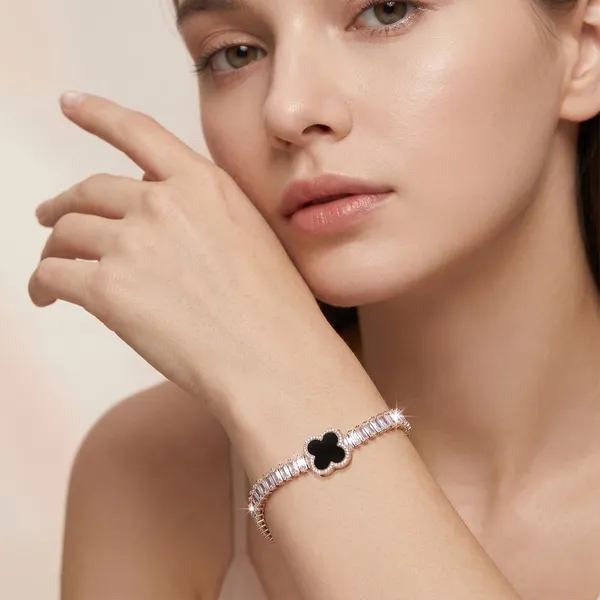 Rose_Gold_Black_Clover_Crystal_Tennis_Bracelet_For_Women