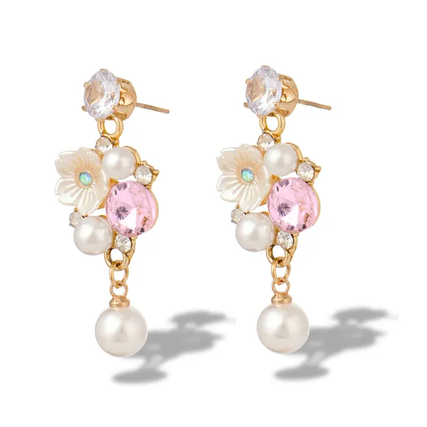 Gold_Floral_Pink_Crystal_Pearl_Drop_Earrings_For_Women