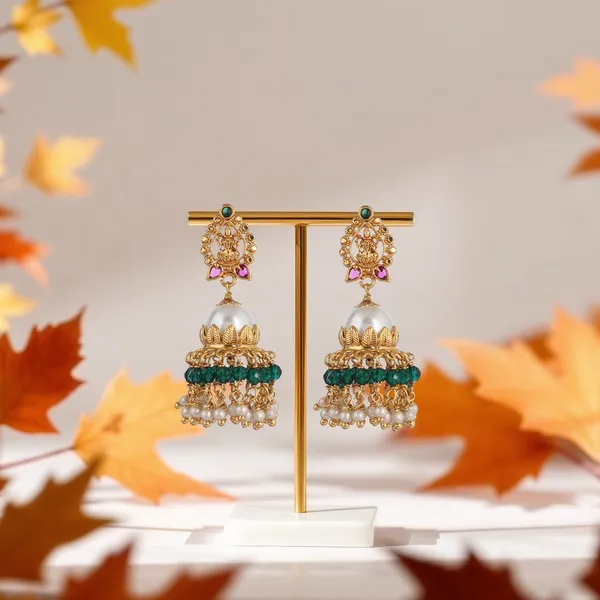 Pearl_&_Lakshmi_Devi_Jhumka_Earrings_Micro_Gold_Plated