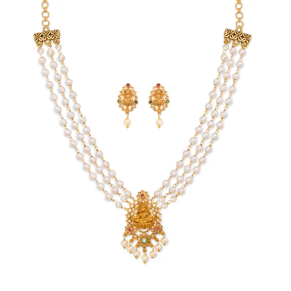 Gold_Pearl_Temple_Design_Necklace_Set_With_Earrings_For_Women