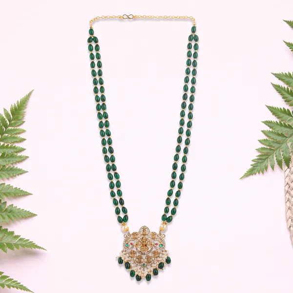 Green_Beaded_Gold_Plated_Temple_Pendant_Necklace