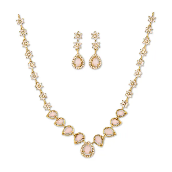 Gold_Micro_Plated_Zircon_Necklace_Set_With_Teardrop_Design