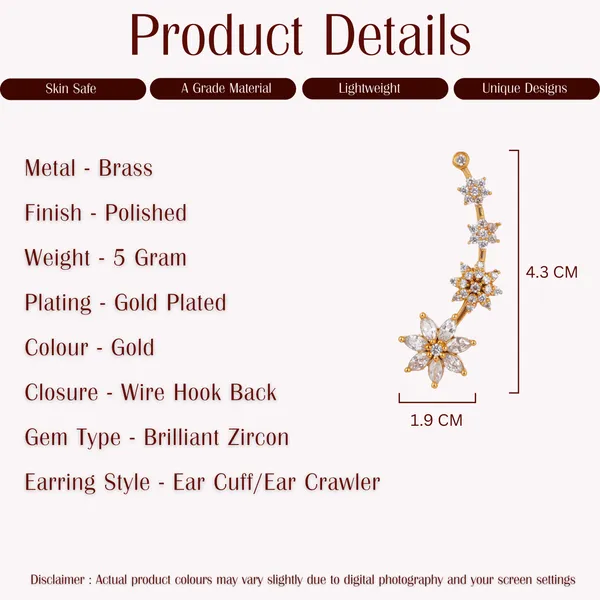 AAA_Grade_Cubic_Zirconia_Studded_Gold_Plated_Floral_Ear_Cuff_Earring_