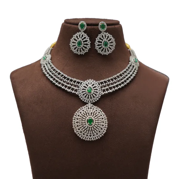 Silver_Green_Stone_Studded_Necklace_Earrings_Maang_Tikka_Set
