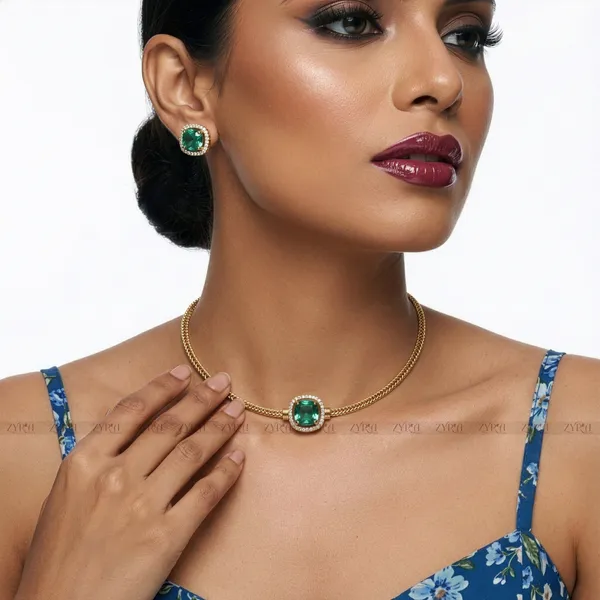 Antique_Gold_Plated_Green_Stone_Necklace_Set_With_Earrings