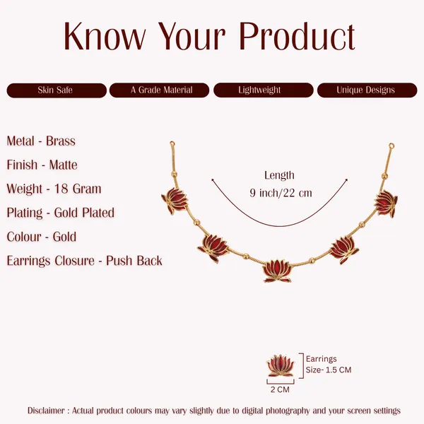 Gold_Tone_Red_Enamel_Lotus_Motif_Necklace_Earrings_Set