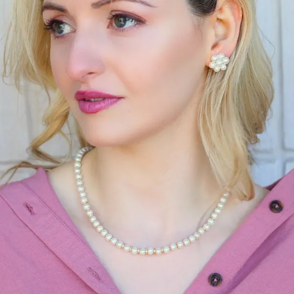 White_Pearl_Floral_Stud_Earrings_With_Gold_Accents