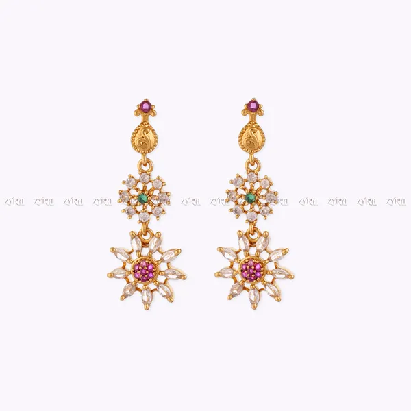 Gold_Plated_Starburst_Necklace_And_Earrings_Set_With_Cz_Stones