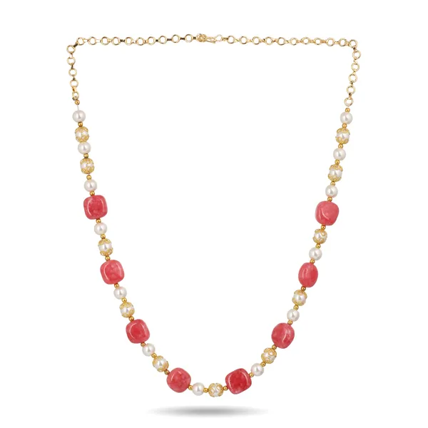 Gold_Tone_Red_Bead_And_Pearl_Chain_Necklace_For_Women