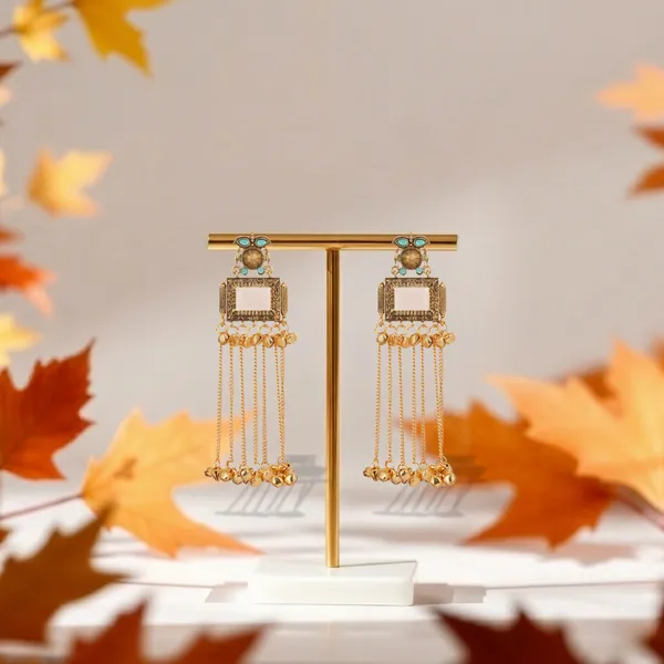 Gold_Pink_Turquoise_Stone_Jhumka_Tassel_Earrings_For_Women