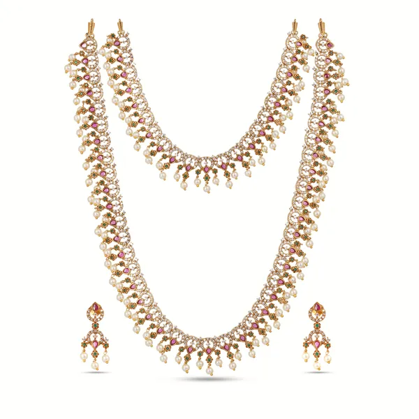 Antique_Gold_Plated_Brass_Ad_Cz_Necklace_Set_With_Earrings