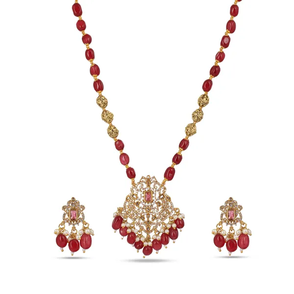 Red_Beaded_Gold_Tone_Kundan_Necklace_Set_With_Earrings