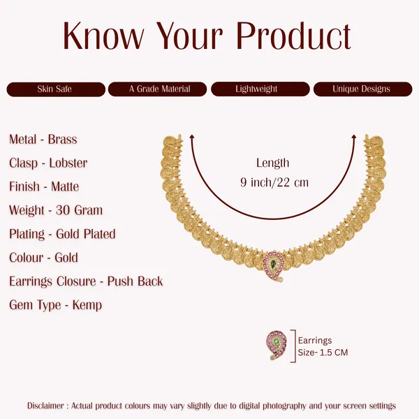 Gold_Plated_Brass_Coin_Necklace_Set_With_Pink_Kemp_Earrings