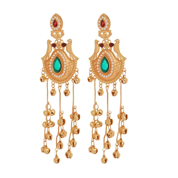 Gold_Toned_Emerald_Red_Stone_Chandbali_Earrings_With_Jhumka_Drops