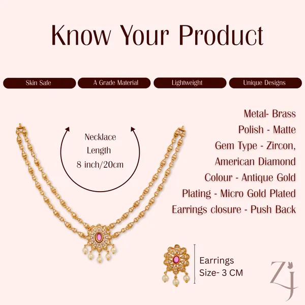 Gold_Plated_Double_Layer_Zircon_Choker_Necklace_Set_With_Earrings_(Ruby)
