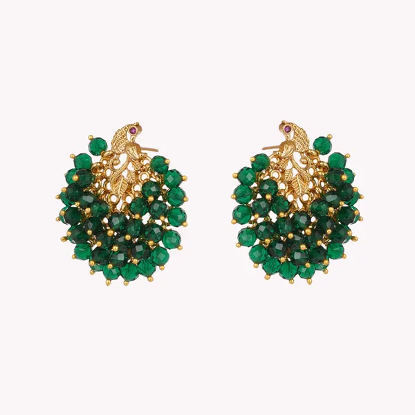 Antique_Gold_Plated_Green_Crystal_Beads_Peacock_Earrings