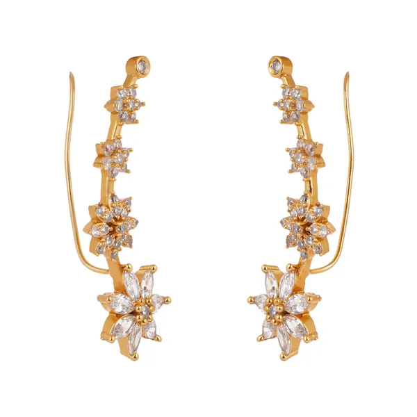 AAA_Grade_Cubic_Zirconia_Studded_Gold_Plated_Floral_Ear_Cuff_Earring_