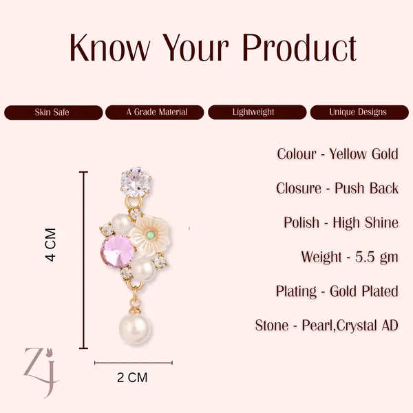 Gold_Floral_Pink_Crystal_Pearl_Drop_Earrings_For_Women