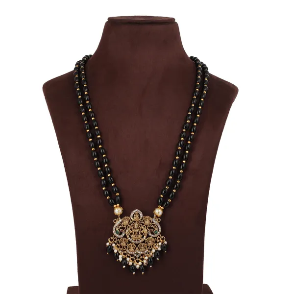 Gold_Plated_Black_Bead_Lakshmi_Temple_Pendant_Necklace