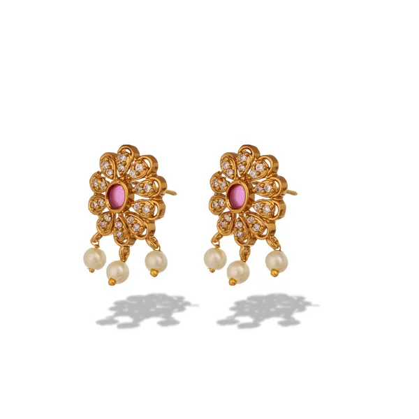 Gold_Plated_Double_Layer_Zircon_Choker_Necklace_Set_With_Earrings_(Ruby)