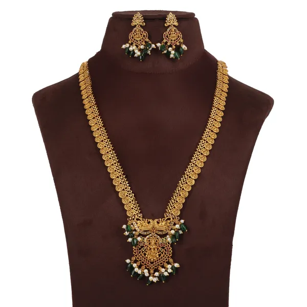 Antique_Gold_Plated_Brass_Long_Haar_Necklace_Set_With_Ad_Cz_Stones