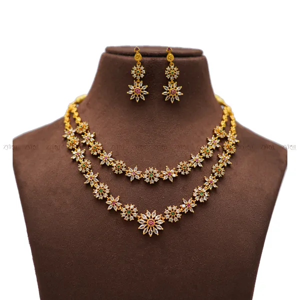 Gold_Plated_Starburst_Necklace_And_Earrings_Set_With_Cz_Stones