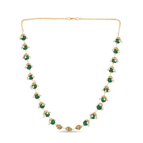 Gold_Green_Stone_Embellished_Chain_Necklace_For_Women