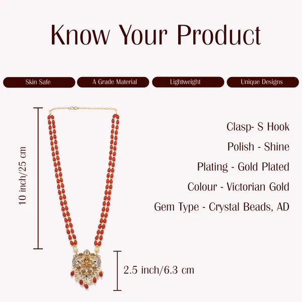 Maroon_Beaded_Double_Strand_Long_Necklace_With_Gold_Plated_Lakshmi_Pendant_For_Women
