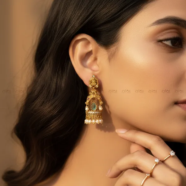 Gold_Antique_Finish_Turquoise_Pearl_Jhumka_Earrings_For_Women