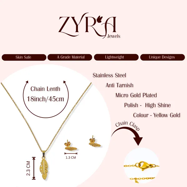 Yellow_Gold_Plated_Stainless_Steel_Feather_Pendant_Necklace_Set