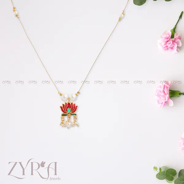 Gold_Plated_Lotus_Pearl_Pendant_Necklace_For_Women