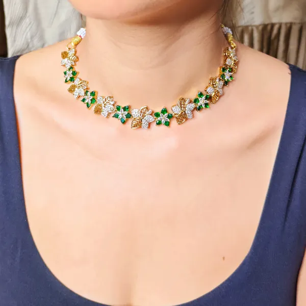 Gold_Plated_Green_Stone_Floral_Necklace_Set_For_Women