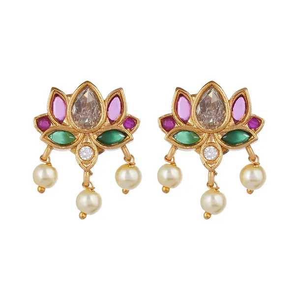 Gold_Plated_Multicolor_Stone_Necklace_Set_With_Earrings